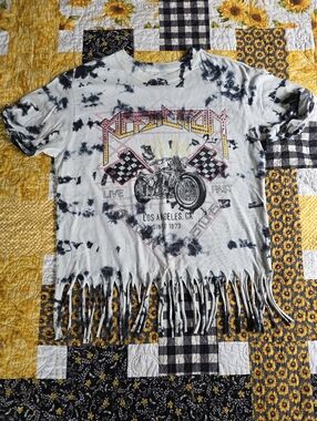 Affliction Embellished/Distressed Fringed Tshirt Small